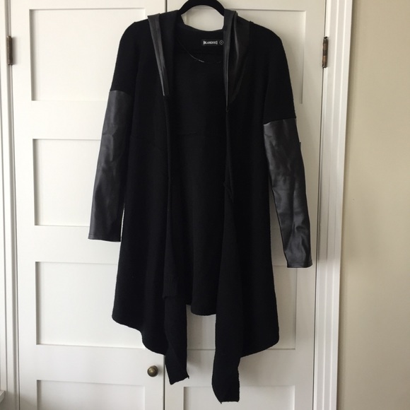 Blank NYC faux leather sleeve waterfall cardigan S - Picture 2 of 5